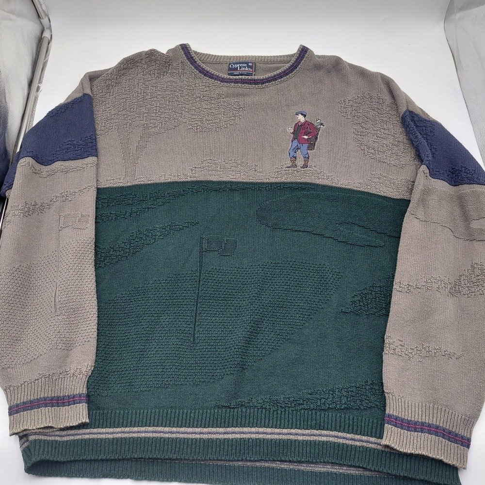 Vtg Cypress Links Mens XXL Golf Sweater Embroidered Textured Knit USA Embossed